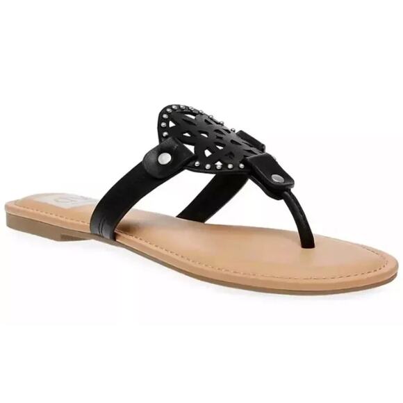 Dolce Vita Black Flat Thong Gionna Sandals 10 Medallion New DV Silver Flat - Picture 1 of 7